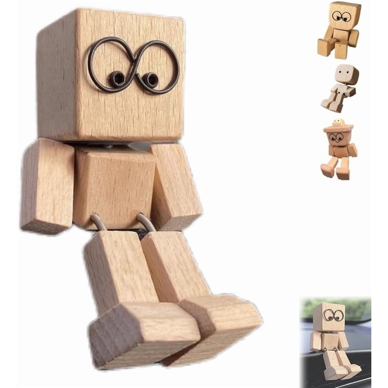 Schüttelmann aus Holz, Schüttelnde Holzmann-Figur mit 12 Ausdrücken Handgefertigter Wackelnder Holzmann Charmante Kleine Holzfigur Wackelfigur Auto für Armaturenbrett Autozubehör Schreibtisch Deko