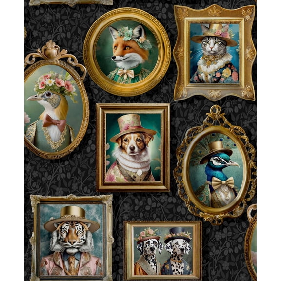 Holden Decor Regal Framed Beasts Charcoal Animal Portrait Wallpaper Roll, Vintage Gallery Wall Design, Paste-the-Paper, 21in x 33 ft (56 sq ft)