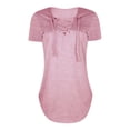 thumbnail image 3 of Camiseta de mujer con cuello en V y cordones, blusa suelta causal de manga corta, rosa, XXL Scienceny AP001631-10, 3 of 7