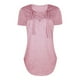 thumbnail image 3 of Camiseta de mujer con cuello en V y cordones, blusa suelta causal de manga corta, rosa, S sidaley AP001631-06, 3 of 7