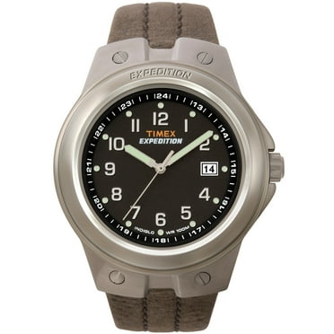 expedition metal field 37mm leather strap watch