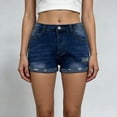 thumbnail image 2 of Audhol Denim Shorts for Women Women's Stretchy Distressed Jean Shorts with Pockets High Waisted Ripped Denim Shorts Cuffed Jean Shorts Short Jean Shorts Dark Blue XL, 2 of 8