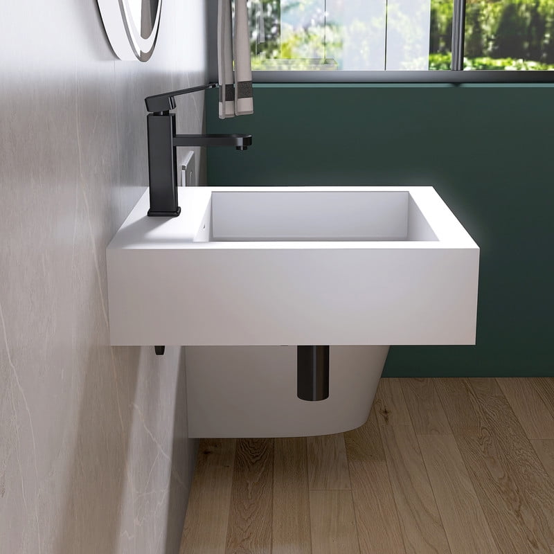 MEDUNJESS 19" Small Wall Mounted Bathroom Sink-Modern Bathroom Vanity Sink With Faucet Hole in Matte White