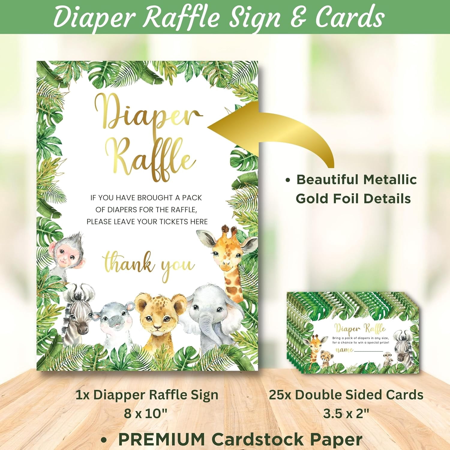 153 Pc Jungle Safari Baby Shower Invitations For Boy Or Girl With Envelopes, Baby Thank You Cards, Book Request Cards, Diaper Raffle Box With Ticket & Sign, Guess How Many Baby Shower Game