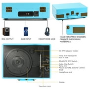 RetroAudio Vinyl Record Player Portable Suitcase Bluetooth Audio Turntable with Built-in Speakers 3-speed,Blue
