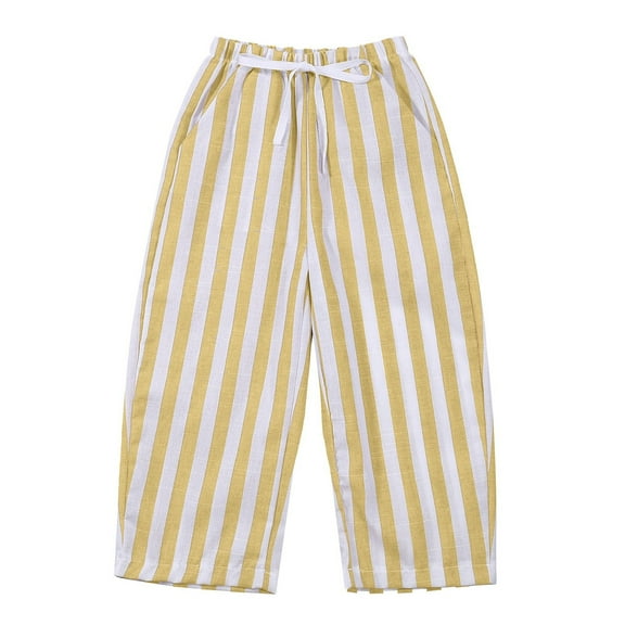 WEIGFI Child Kids Baby Girl Minimalist Striped Pants Daily Elastic Waist Pants Classic Trousers Solid Color Athletic Joggers Outdoor Slacks