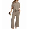 thumbnail image 5 of Two Piece Sets for Women Summer Outfits Wide Leg Crop Pants Lounge Sets Beach Vacation Clothes Brown XL, 5 of 9