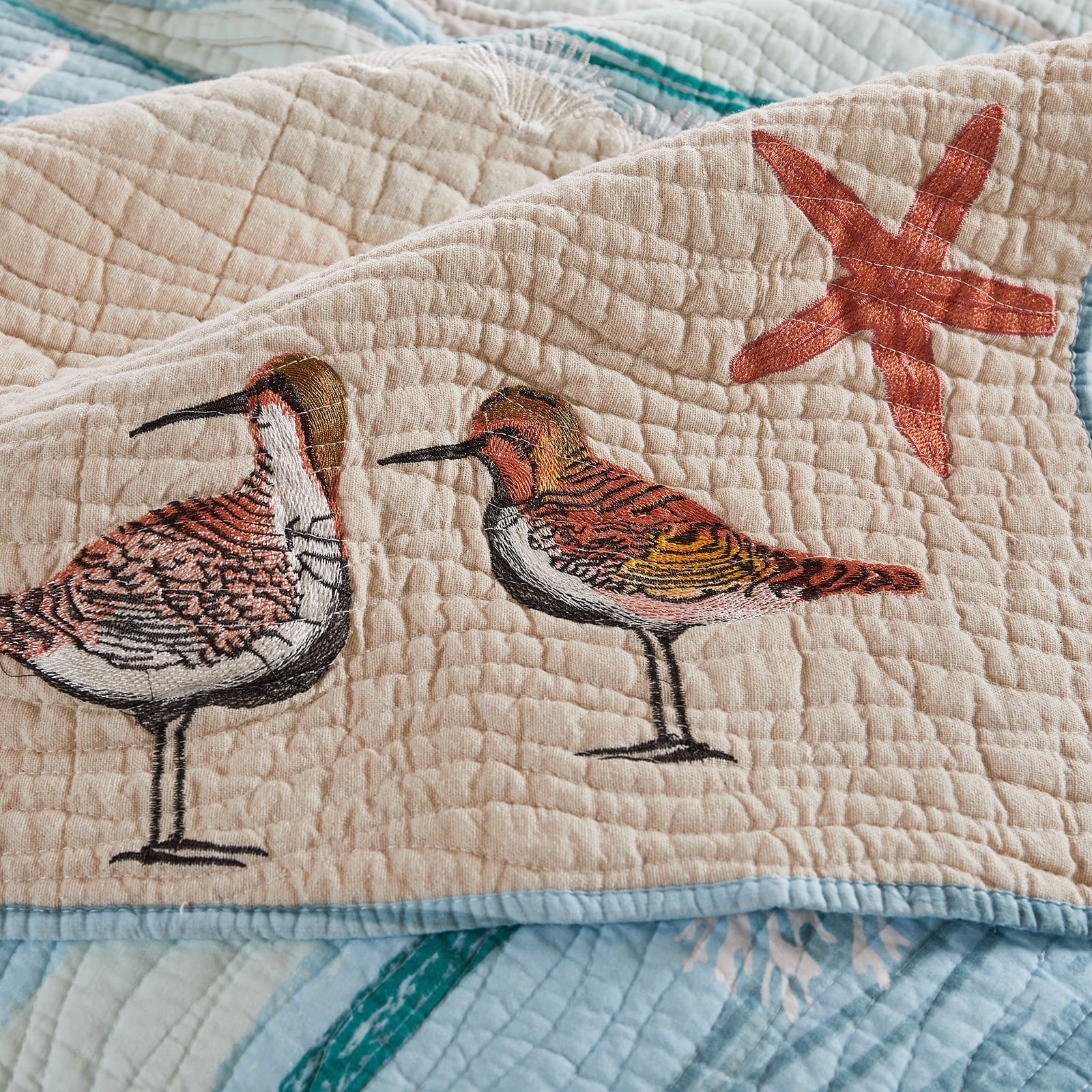 Greenland Home Fashions Maui Coastal Cotton Quilt Set w/ Bonus Pillows, 5-Piece King/Cal King
