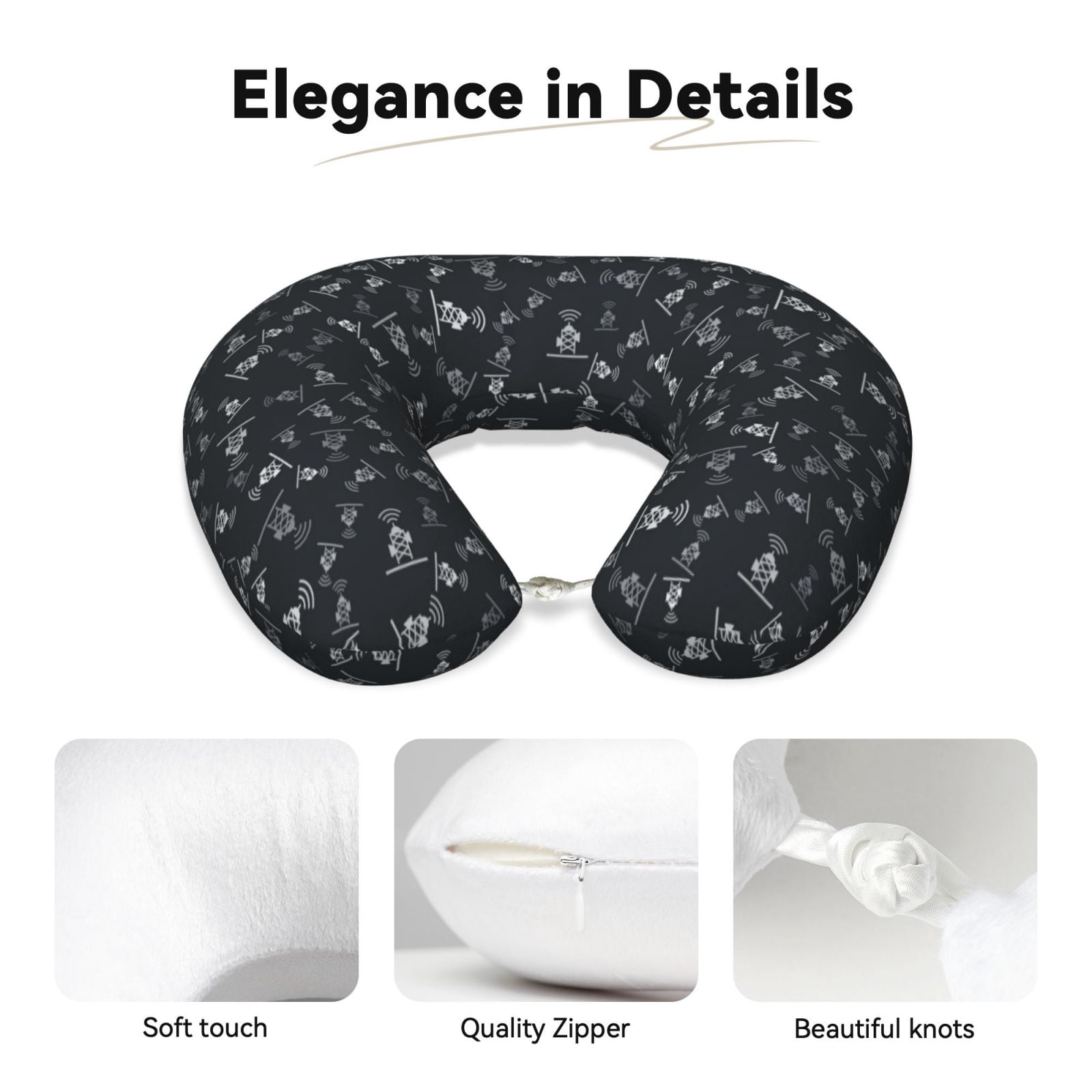Xecao Wireless Antenna Icon Print Memory Foam Cervical Neck Pillow Versatile U-Shaped Pillows for Home,Office,Camping,Travelling,Soft Washable Cover