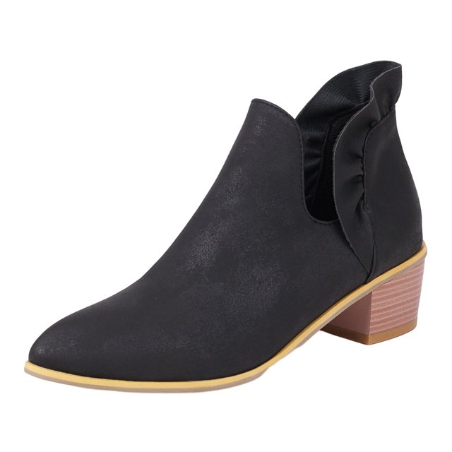 NECHOLOGY Botas Mujer Adulto Femenino Zapatos Botines de mujer Color sólido simple Cómodo Tacón grueso Medio cilindro Puntiagudo Tallas grandes Botas occidentales Botines (Black, 9)