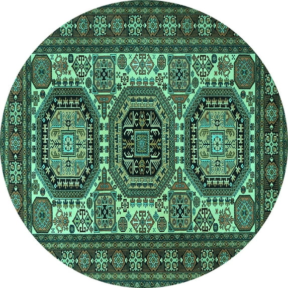 Ahgly Company Machine Washable Indoor Round Persian Turquoise Blue Traditional Area Rugs, 3' Round