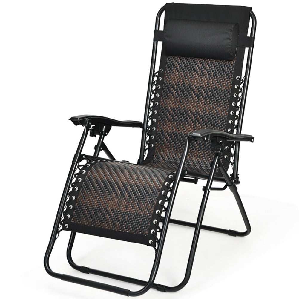 Aimee Lii Folding Rattan Zero Gravity Lounge Chair with Removable Head Pillow, Outdoor Patio Furniture, Brown