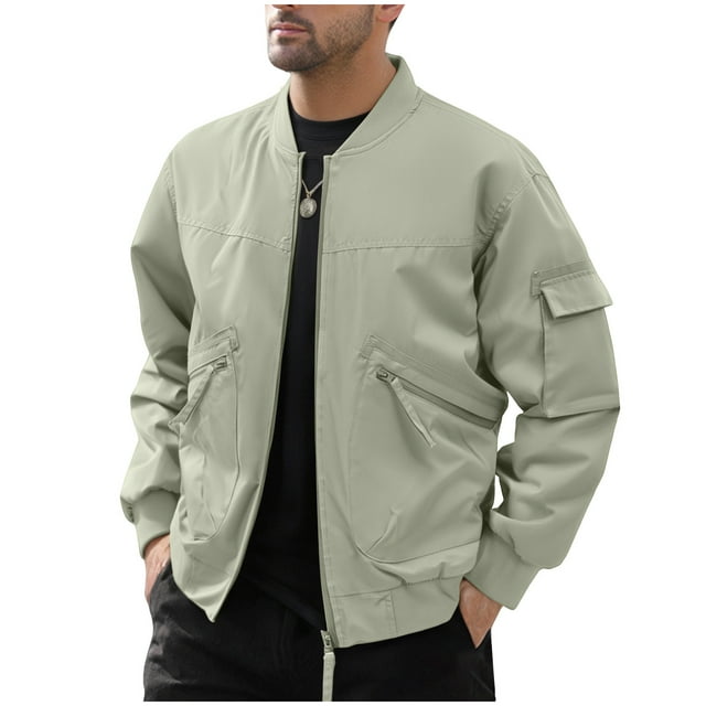 Dagugfen Vestes pour Hommes à Manches Longues à Fermeture Éclair Coupe Ample Cargo Plein Air Camping Randonnée Veste Militaire avec Multiples Poches