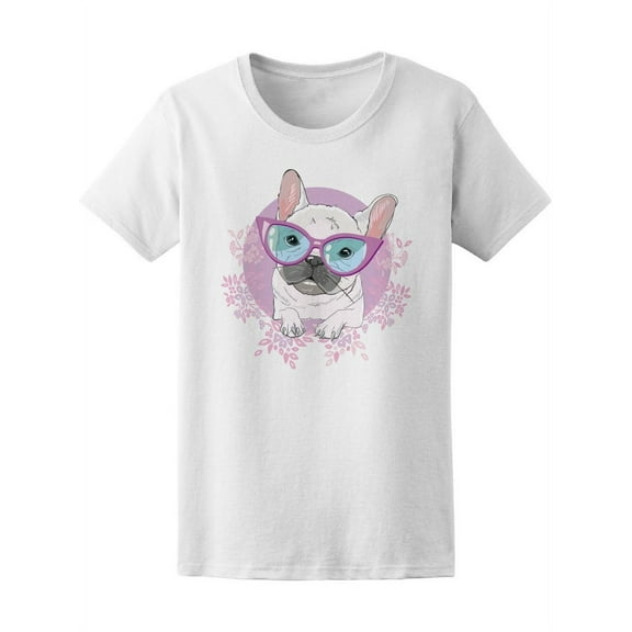 Beautiful Cute Bulldog Glasses T-Shirt Women -Image by Shutterstock, Female Large