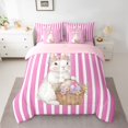 thumbnail image 2 of Feelyou Cute Flower Rabbit Bedding Comforter Set 7 Pieces for Girl, Cartoon Easter Egg Full Bedding Set, Pink Stripe Line Reversible Fitted Sheet Flat Sheet, Breathable Home Decor, 2 of 7