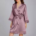 thumbnail image 4 of hoksml Silk Pajamas for Women Fashion Casual Women Nightgowns Homewear 3/4 Sleeve Lapel V-Neck Dress Solid Color Lace Night Robes One Size, 4 of 8