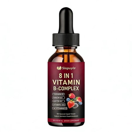 8-in-1 Liquid Vitamin B-Complex Supplement – 2 fl oz, Fast Absorption B Vitamins for Energy & Wellness