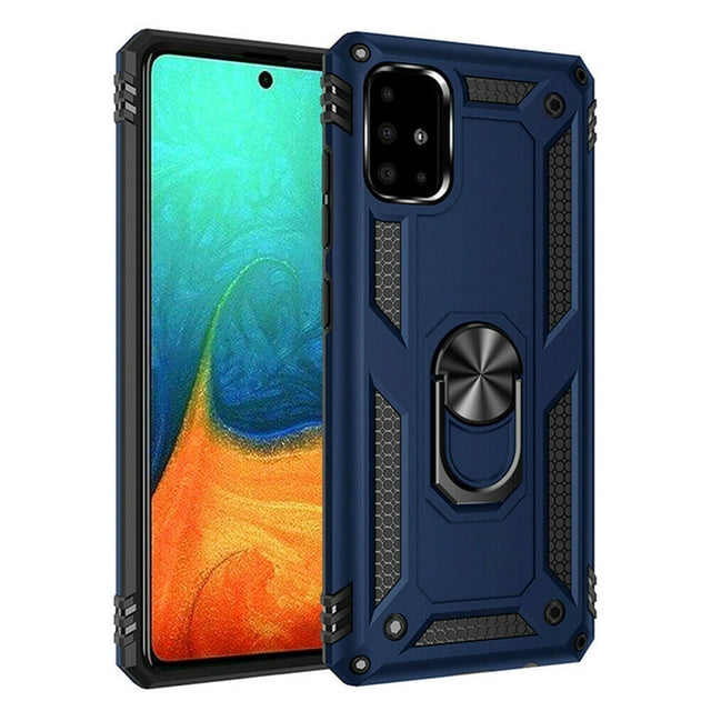 Dteck Case For Samsung Galaxy A51 4G 6.5 inch, Shockproof Rubber Armor Case Hybrid Rugged Hard PC Back Phone Ring Kickstand Cover,without Screen Protector ,Blue