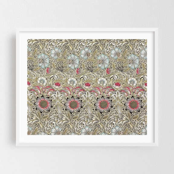 Corncockle's Floral Tapestry: A William Morris Inspired Design - Painting Floral Pattern Vintage Botanical Art Deco Illustration White Framed Wall Art Print 12 x 16 inches