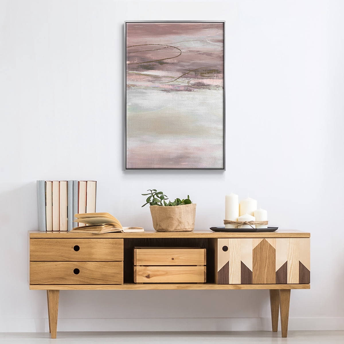 Geo Cache in Pale Framed Premium Gallery Wrapped Canvas - Ready to Hang - 27 x 41 - Silver Floating Frame