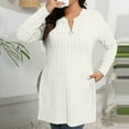 thumbnail image 5 of Womens Ribbed Knit Tunic Top with Side Slits, Long Tops to Wear with Leggings, Zip V Neck Long Sleeve Pullovers (S, White), 5 of 5