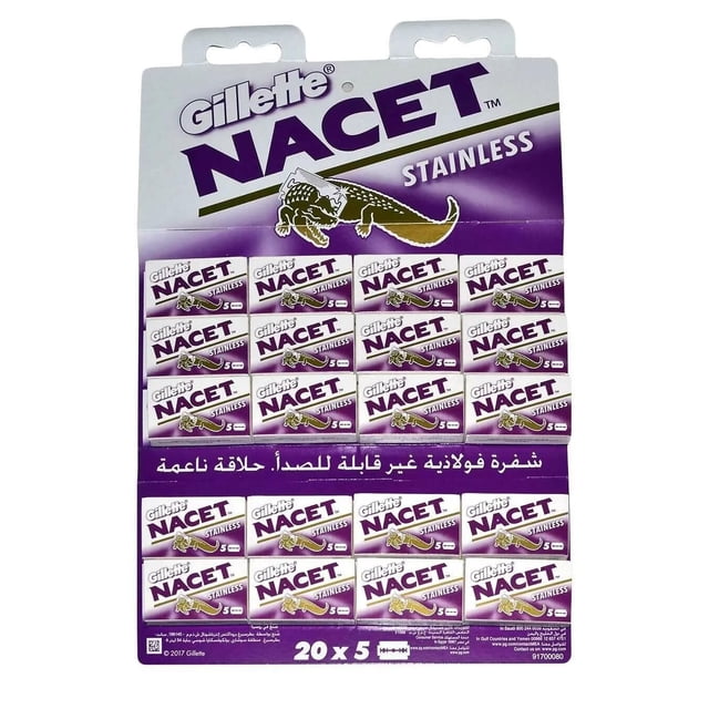 Cuchillas de afeitar Gillette Nacet, paquete de 100, acero inoxidable
