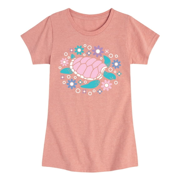 Instant Message - Turtle And Flowers - Toddler & Youth Girls Short Sleeve Graphic T-Shirt