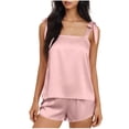 thumbnail image 2 of Hvogkswy Satin Pajama Sets for Women 2 Piece Solid Bow-Tie Strap Tank Tops and Shorts Sets Soft Cozy Summer Casual Fashion Sleepwear Sets, 2 of 6