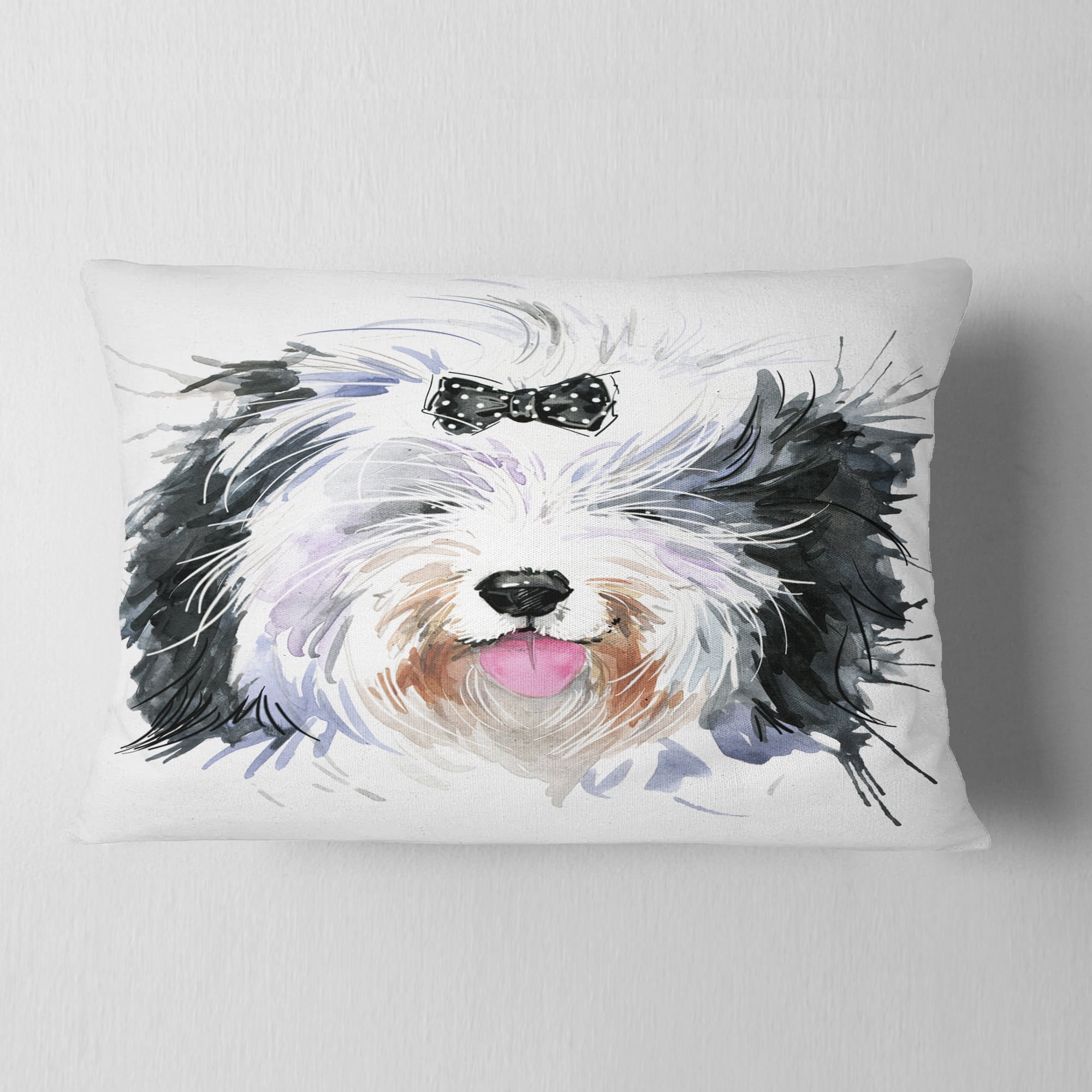 Designart Funny Dog Head Black White - Animal Throw Pillow - 12x20