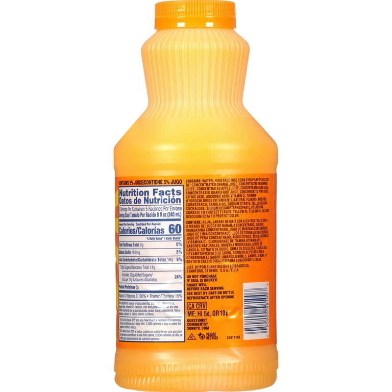 SUNNYD Tangy Original Orange Juice Drink, 40 fl oz Bottle, Shelf