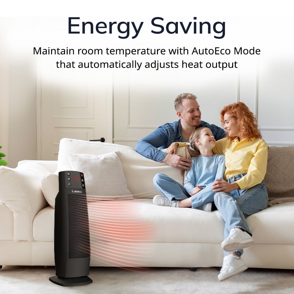 Lasko 22” Oscillating Ceramic Tower Space Heater, Auto Dimming