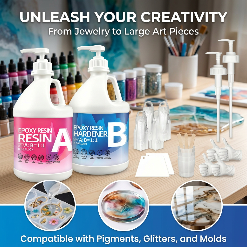 2gal Clear Epoxy Resin Kit - 2-Part Fast Cure Epoxy Adhesive, High Hardness, Bubble-Free, Anti-Yellowing, Self-Leveling. For Casting, Coating, Countertops, River Tables, Resin Molds, Art Cra