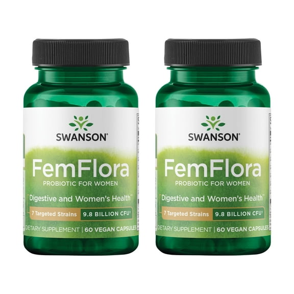 Swanson FemFlora - Feminine Probiotic Supplement Supporting Flora of the Mouth, GI Tract, and Vagina - Probiotics for Women with 9 Billion CFU Per Capsule - (60 Capsules) (2 Pack)