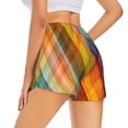 thumbnail image 4 of Picia Abstract Watercolors Tartan Pattern Women's 2 in 1 Athletic Running Shorts High Waisted Workout Casual Gym Sweat Shorts with Comfy Liner Zipper Pockets-Medium, 4 of 9