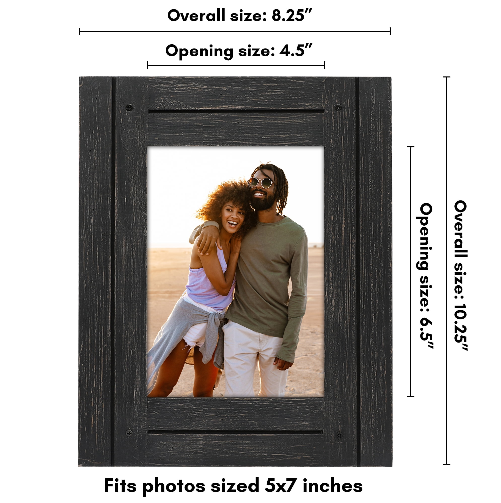 Americanflat 5x7 Picture Frame Polished Crystal Clear Glass Hampton Collection Distressed - Charcoal Black