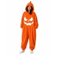 thumbnail image 2 of Dwelliawo Pumpkin Onesie Adult Halloween Costume Oversized Fleece Hooded Pajamas Cozy One Piece Jumpsuit for Parties Lounging Earthy Yellow M, 2 of 4
