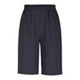 thumbnail image 5 of Women's Cotton Linen Bermuda Shorts, Elastic Waist Loose Fit 5 Inch Shorts with Side Pockets, Casual Summer Solid Color Knee Length Shorts for Daily Lounge Vacation Wear 03-Dark Gray S, 5 of 5