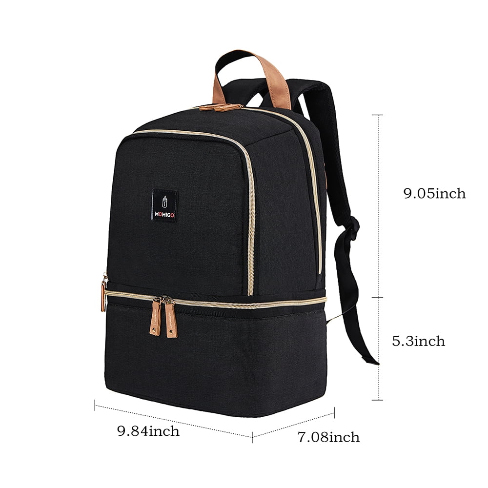Breast Pump Bag Backpack - Cooler Lunch Bag Double Layer for Mother Large Size Black