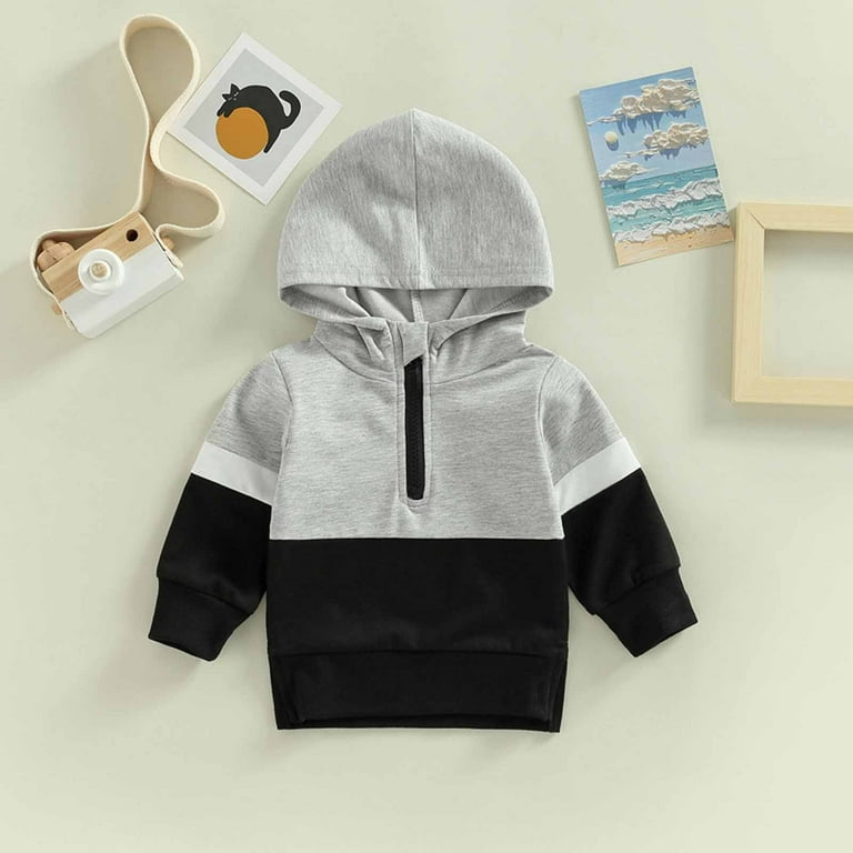 Avrntaa Teen Boy Hoodie Half Zip Hoodies Toddler Baby Boy Color Block Hoodies Toddler Crewneck Sweatshirt Gray Sweatshirt Size 12M