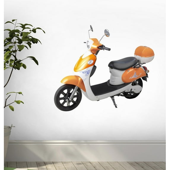 Electric Motor Bike White Wall Decals WM251395 by Wallmonkeys (24 in W x 19 in H)