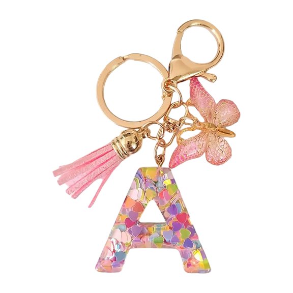 Cute Letter A Keychain For Women Fashionable Alloy Key Ring With Floral Charm For Bags Keys Phone Pink 10x3.5cm