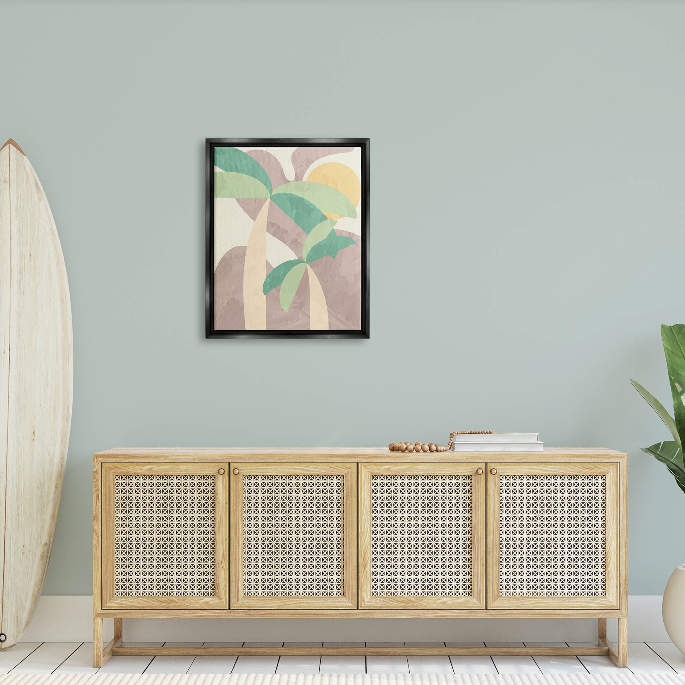 Abstract Summer Palms Shapes Botanical & Floral Graphic Art Jet Black Framed Art Print Wall Art