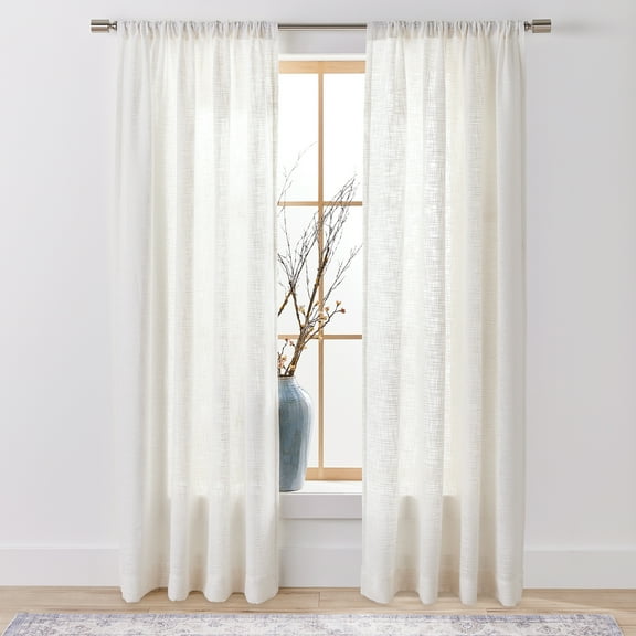 Better Homes & Gardens Woven Slub Rod Pocket Light Filtering Curtain Panel, 1-Piece, White, 52" W x 84" L