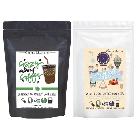 Coffee Masters Everyday Flavor Favorites Cold Brew Coffee Sampler - Jamaican Me Crazy and Karnival Kreme 10 Pack Cold Brew Packets