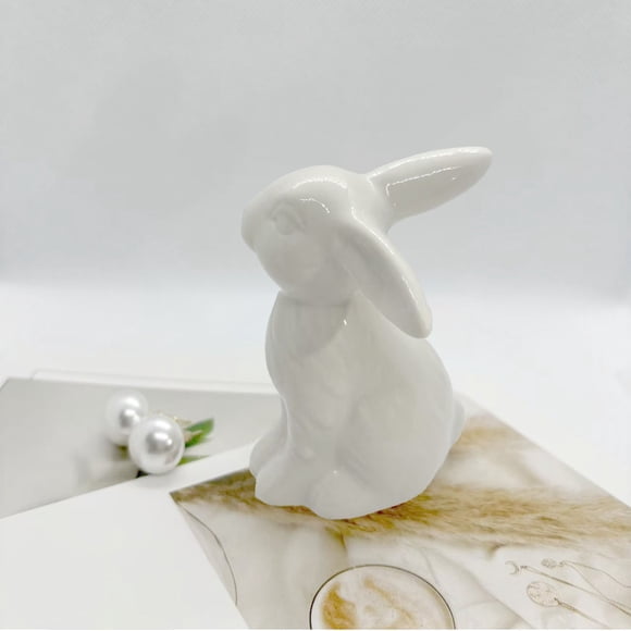 FloHua Adorable White Ceramic Bunny Ornaments - Perfect for Easter Gifts, Home Decor & Tabletop Display, Durable & Handcrafted