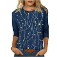 thumbnail image 2 of Dasayo Loose Ladies Tops 3/4 Sleeve Blue Graphic Prints Crewneck Blouses Women Blouses L, 2 of 9