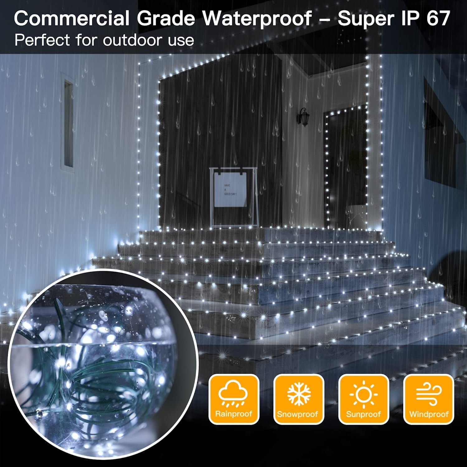 GooingTop 200 LED Christmas Outdoor Lights,Total 108ft Super Bright Christmas Lights Plug in Waterproof with 8 Lighting Modes for Holiday Party Bedroom Christmas Decorations Outdoor( White)