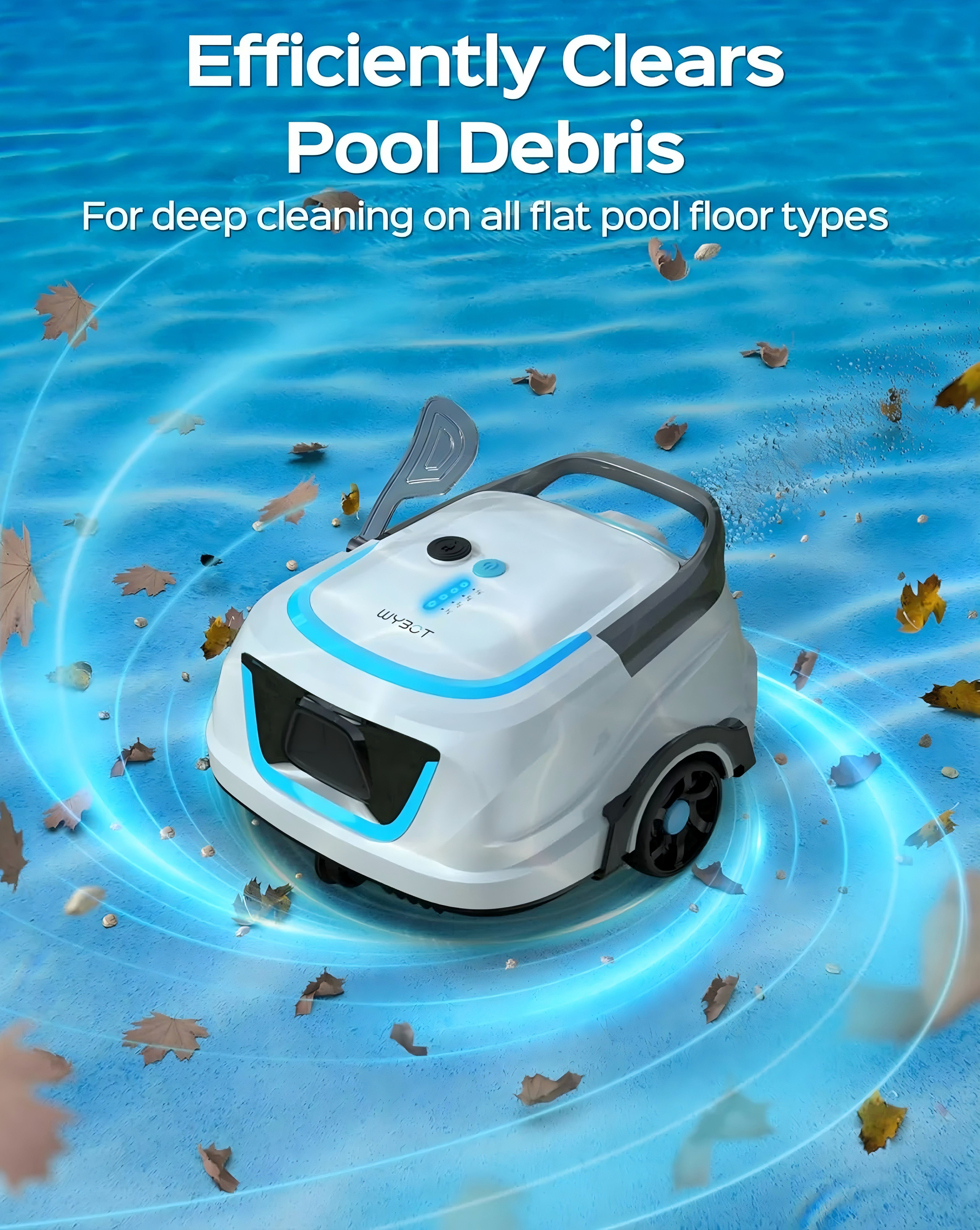 2025 New Upgraded WYBOT A1 Cordless Robotic Pool Cleaner, Automatic Pool Vacuum with 120 Mins, Double Filters, LED Indicator, Fast Charging, Ideal for above Ground Flat Pools - White