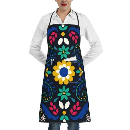 

Gaeub Colorful Mexican Flower Kitchen Cooking Aprons Adjustable Bib Apron Waterdrop and Oil Resistant Kitchen Chef Apron for Women Men