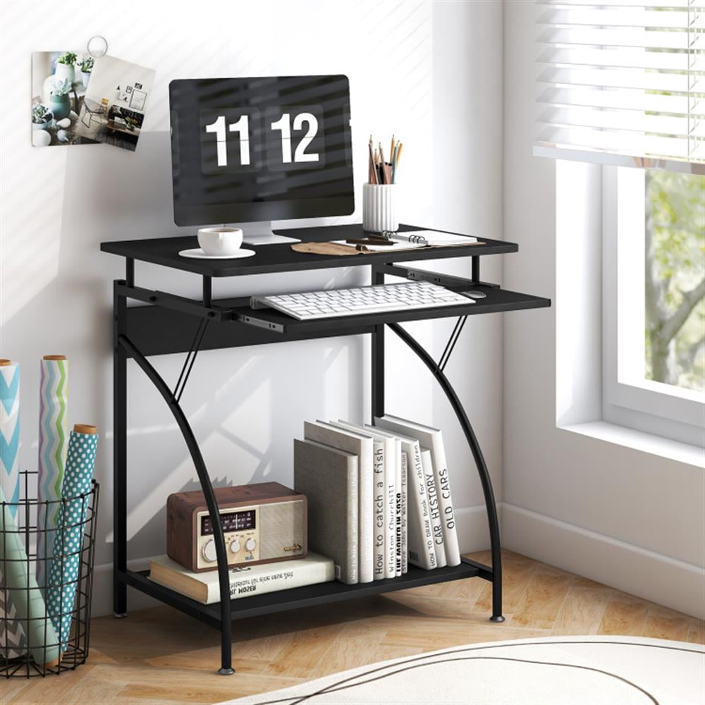 Demi Bonn 27.5" Laptop Table Computer Desk for Small Spaces with Pull-out Keyboard Tray, Small Home Office Desk Study Writing Table, Black